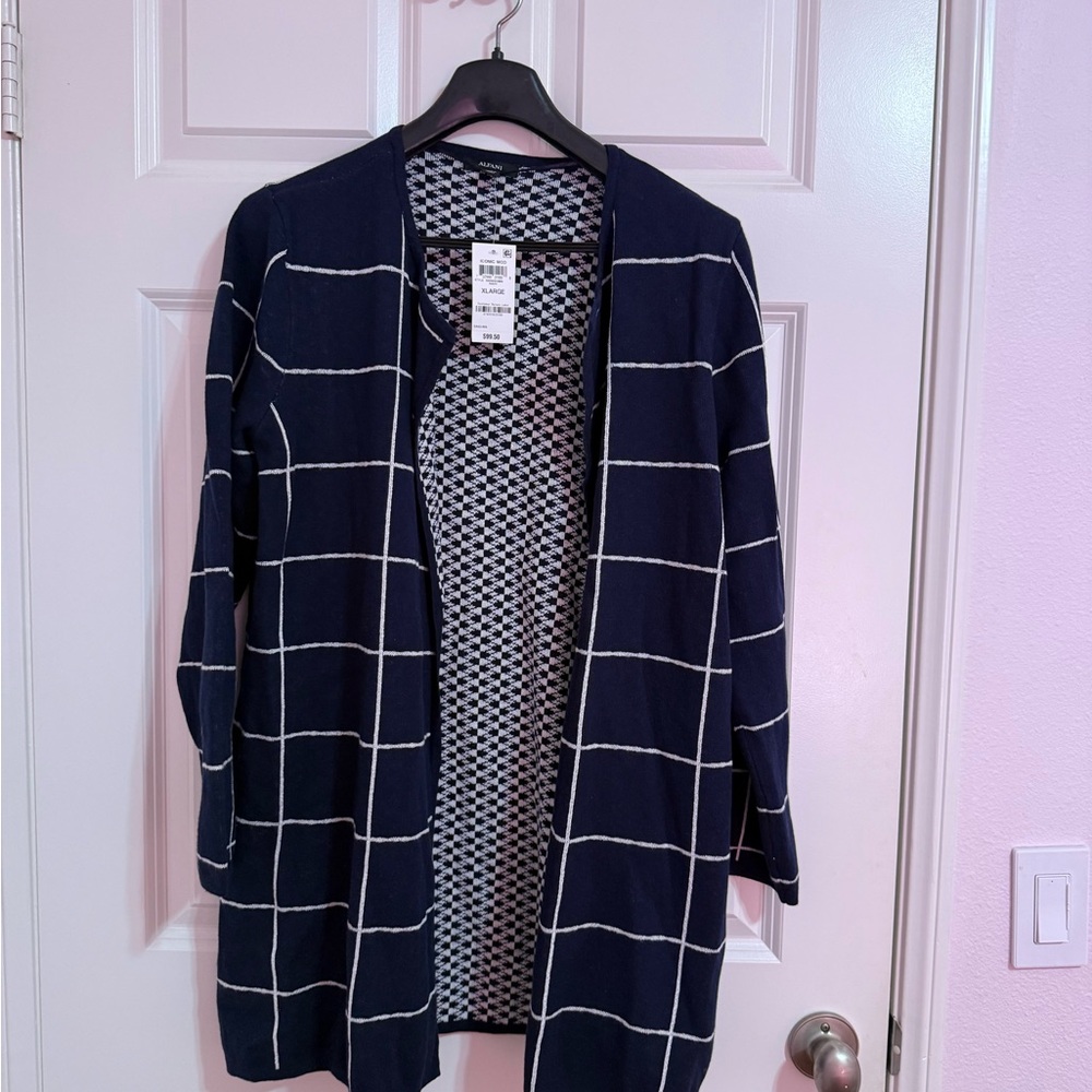 Macy's Navy Checkered Women's Cardigan